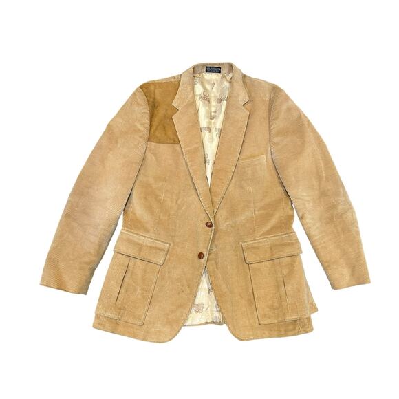 Vintage Other - Tan Corduroy Blazer Suede Shoulder Patch 2 Button 44R